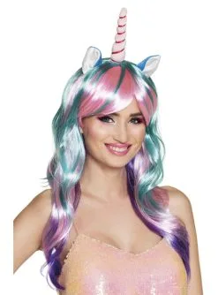 Lange Einhorn Perücke Bunt Für Damen